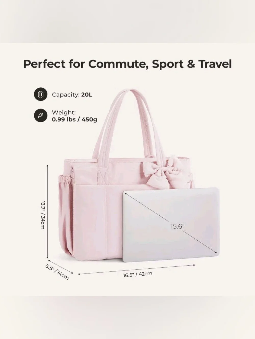 Bagsmart Lightweight Messenger & Laptop Bag Crush 26L Tote- Pink